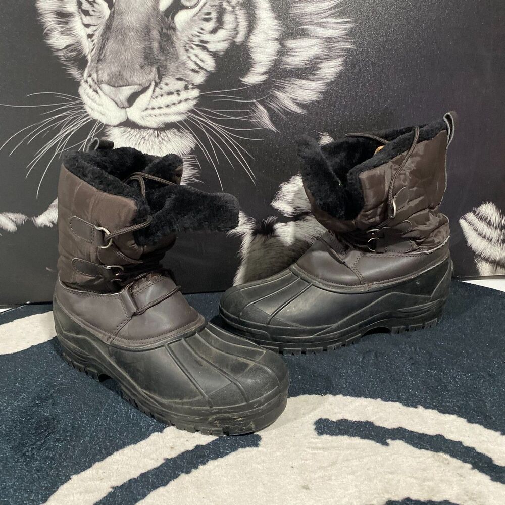Polar Duck Snow Boot Men's 11 Brown Leather Winter Faux Fur-Lined Ankle Lace-Up
